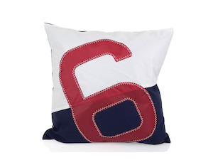 727 Sailbags | No.6 Cushion | Sail & Marine-Grade Canvas | White, Navy & Red Num&hellip;