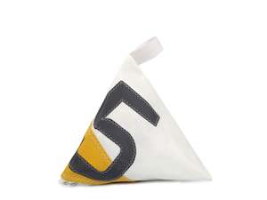 727 Sailbags | 'Berlingo' No.5 Door Stopper | Recycled Sail | White, Yellow & Grey