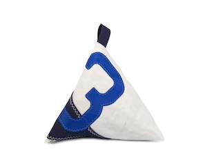 727 Sailbags | 'Berlingo' No.3 Door Stopper | Recycled Sail | White, Navy & Blue