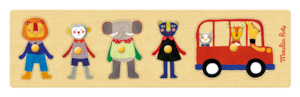 Traditional Toys: Moulin Roty | Wooden Peg Puzzle | Theme: Animals in a Bus | Age: 1+