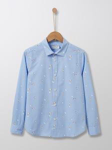 Tops: Cyrillus Paris | Boy's shirt | 100% Cotton | Light Blue / Bird print | Size 6-8Y