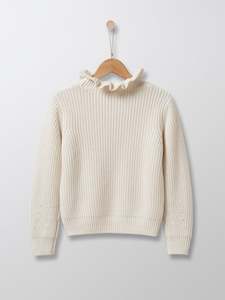 Tops: Cyrillus Paris | Girl's Sweater with Frill Collar | Cream | 4Y, 6Y, 8Y