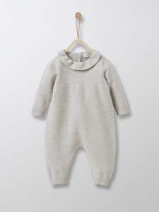 Bodysuits Rompers: Cyrillus Paris | Jumpsuit with Frill Collar | Cotton + Cashmere | Light Grey | 1M, 3M