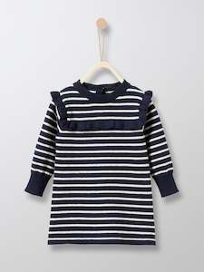 Dresses Dungarees: Cyrillus Paris | Girl's Nautical Knit Dress | Cotton + Wool | Sailor Stripes | 1Y, 2Y, 3Y