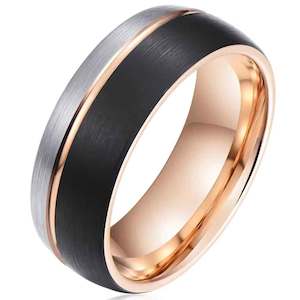 Bridal And Wedding: Gold, Black and Silver Tungsten Carbide Ring "Remi"