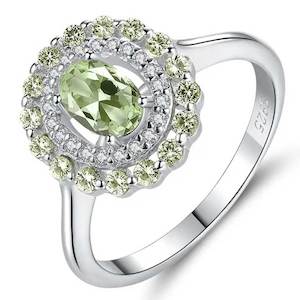 Cubic Zirconia: 925 Sterling Silver Ring "Cannes" (Green)