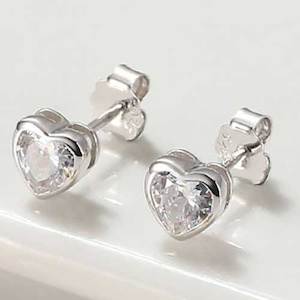 Cubic Zirconia: 925 Sterling Silver Heart Crystal Stud Earrings "Josie"