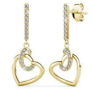 Hearts: 18K Gold Crystal Dangle Heart Earrings "Mira"