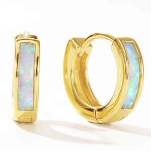 18K Gold Opal Huggie Earrings "Ankara" (White)