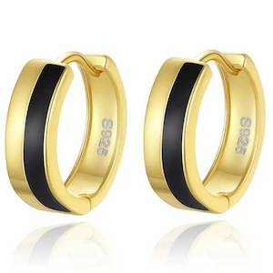 18K Yellow Gold Hoop Earrings "Valeria" (Black)