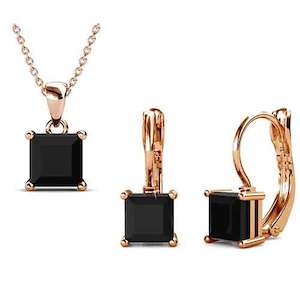 Rose-Gold Crystal Jewellery Set "Tipene" (Black)