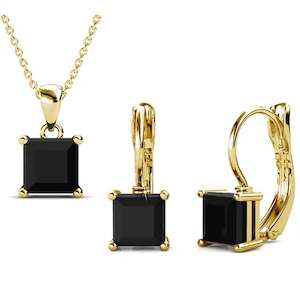 Jewellery Set: 18K Yellow Gold Crystal Jewellery Set "Tipene" (Black)