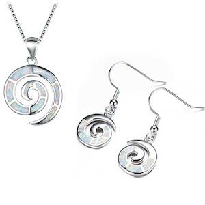 Jewellery Set: 925 Sterling Silver Koru Jewellery Set "Amiria" (White)