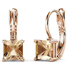 Lever Back: Rose-Gold Leverback Crystal Earrings "Tipene" (Champagne)