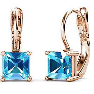 Rose-Gold Leverback Crystal Earrings "Tipene" (Blue)