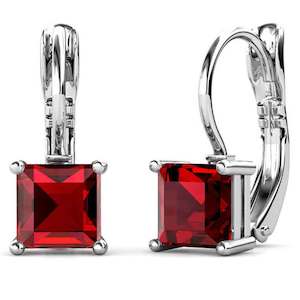 Lever Back: 18K White Gold Leverback Crystal Earrings "Tipene" (Red)