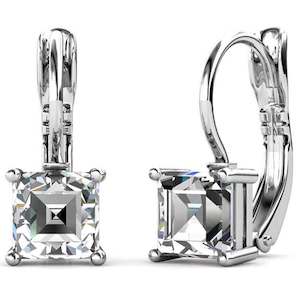 18K White Gold Leverback Crystal Earrings "Tipene" (Crystal)