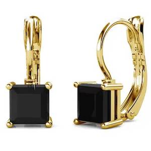 Lever Back: 18K Yellow Gold Leverback Crystal Earrings "Tipene" (Black)