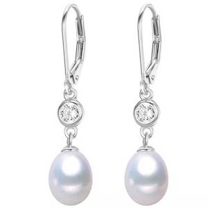 Lever Back: 925 Sterling Silver Crystal and Pearl Earrings "Cheryl"