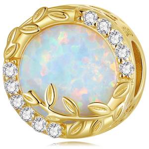 18K Gold Opal CZ Diamond Charm