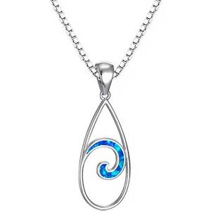 Opals: 925 Sterling Silver Koru Opal Pendant Necklace "Mirene" (Blue)