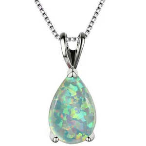 925 Sterling Silver Opal Teardrop Necklace "Laredo" (Green)
