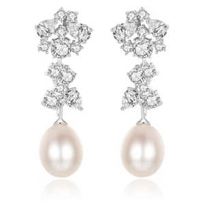Pearls: 925 Sterling Silver Pearl Drop Earrings "Charlotte" (White)