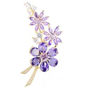 Cubic Zirconia: Gold Purple Flower Brooch "Vinette"