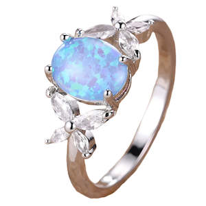 Cubic Zirconia: Silver Blue Opal Ring "Milena"