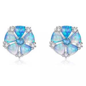Earrings: Silver Blue Daisy Opal Earrings "Kalmia"