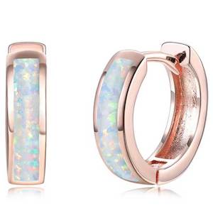 Earrings: Rose-Gold Opal Huggie Earrings "Lopaz" (Pink)