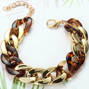 Sale: Contemporary Resin and Gold Bracelet Curb Chain "Bashir" (Tortoise Shell)