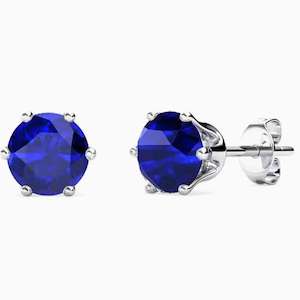 Studs: 18K White Gold Crystal Stud Earrings "Alexandra" (Sapphire)