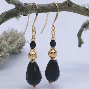 Frenelle Design: Black Drop Earrings with Gold beads "Lynette"