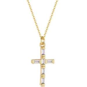 Religious: 18K Gold CZ Diamond Cross Necklace "Eliana"
