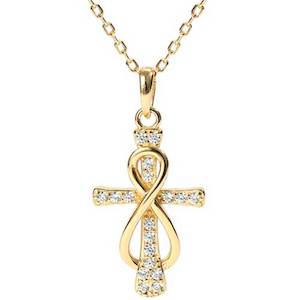 18K Gold Cross infinity necklace CZ diamonds "Adriel"