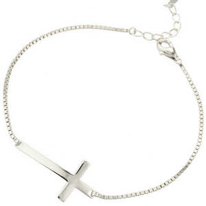 Religious: 925 Sterling Silver Box Chain Cross Bracelet "Faith"
