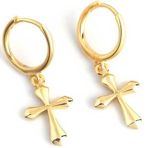 18K Gold Huggie Cross Earrings "Mary"