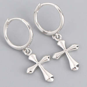 925 Sterling Silver Huggie Cross Earrings "Mary"