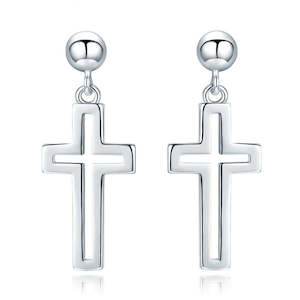 Silver cross earrings simple and classic "Magdeline"