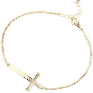 18K Gold Bracelet Chain Cross over 925 Sterling Silver "Faith"