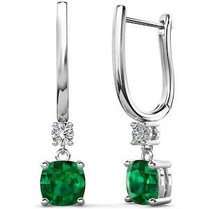 Green: 925 Sterling Silver Drop Emerald Earrings "Cara"