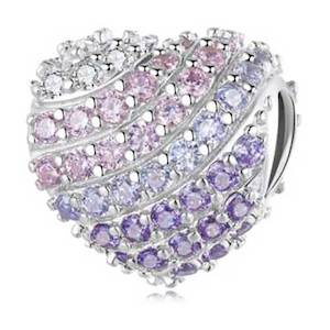 Pink and Purple Crystal Heart Charm