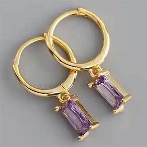 Purple Amethyst: 18K Gold CZ Diamond Huggie Earrings "Lucy" (Amethyst)