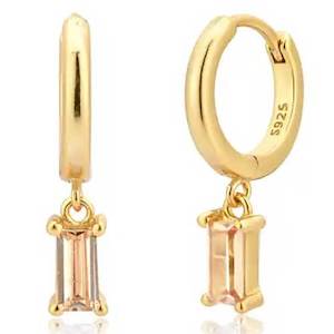 Yellow Peach Orange: 18K Gold CZ Diamond Huggie Earrings "Lucy" (Amber)
