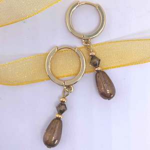 Yellow Peach Orange: 18K Gold Dangle Gold/Brown Earrings "Lenera"