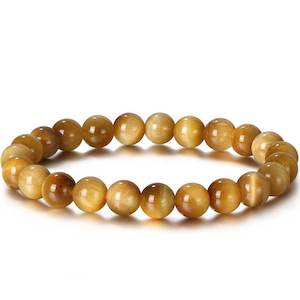 Yellow Peach Orange: Stretch Bracelet 8mm Gemstones "Mala" (Gold Tiger's Eye)