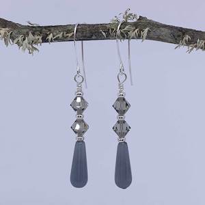 925 Sterling Silver Crystal and Cat's Eye Teardrop Earrings "Candice" (Grey)
