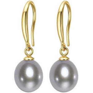 18K Gold Drop Freshwater Pearl Earrings "Elise" (Grey)