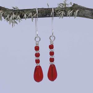 925 Sterling Silver Red Drop Earrings "Retha"